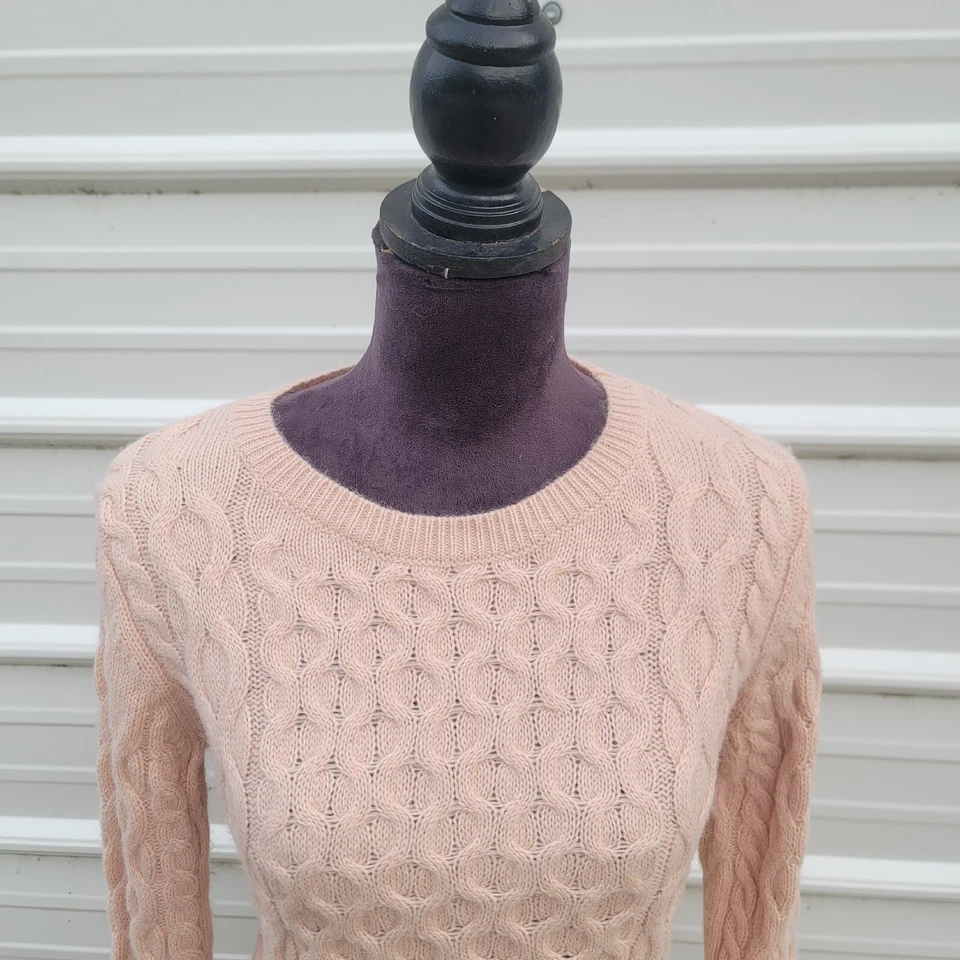 ANTONIO MELANI Women's SWEATER Wool Blend Soft PULLOVER CREW Cable Knit BLUSH M - Image 3 of 4