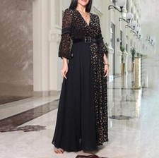 Women's Splicing Deep V-Neck Full Dress Elegance Evening Party Long Skirt Chic 