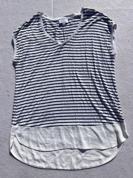 WITCHERY Womens Top XXS Stretch Knit Short Sleeve V-Neck Casual Top Striped