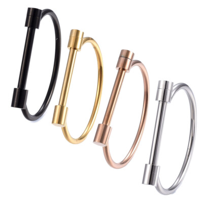 Stainless Steel Bangle Bracelet Screw Clasp Black Rose Gold 2.4'' Diameter P515