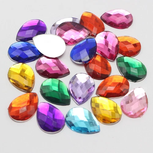 50pcs Mixed Color Flatback Acrylic Rhinestone TearDrop Gems 13X18mm No Hole