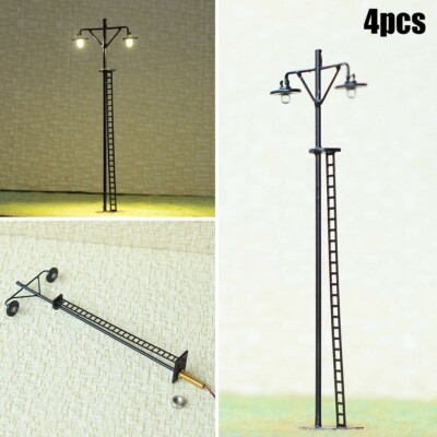 4 x HO Scale LED Hof Leuchte Modelleisenbahn Straße Bahnhof Lampenmast mit Wide