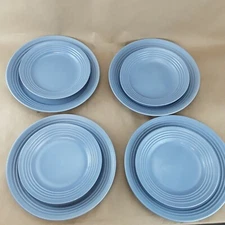 Gibson Everyday Stoneware 8 Pc. Dinner Salad Plate Dinnerware in Matte Blue Set 