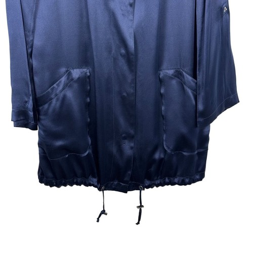 Chico's 100 % Seide dunkelblau Satin Jacke Druckknöpfe Rollriegel Ärmel Chico's 1 (US M/8) - Bild 5 von 11