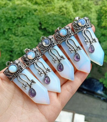 5pcs Opal Stone Sword Pendants Prism Chakra Reiki Healing Amulet