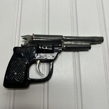 Vintage SunStar Pressed Tin Toy Cap Gun Pistol Embossed Metal Black Small