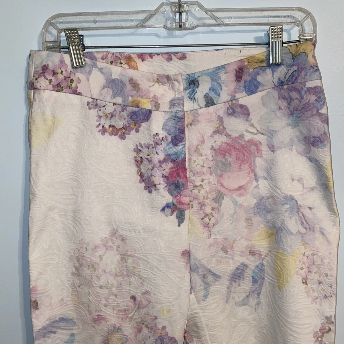 Cartise Women Skinny Work Pants Size 6 White Floral Watercolor Stretchy