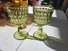 Fenton Thumbprint Colonial Green Stemmed Water Iced Tea Goblets Glasses Set of 2