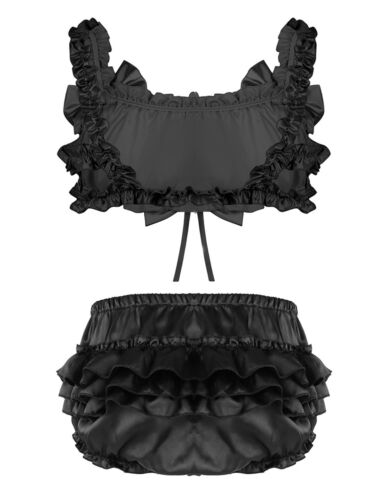 Set Reggiseno Uomo Sissy Frilly Arruffato Senza Ferretto Bralette con Mutandine Set Lingerie - Foto 17 di 48