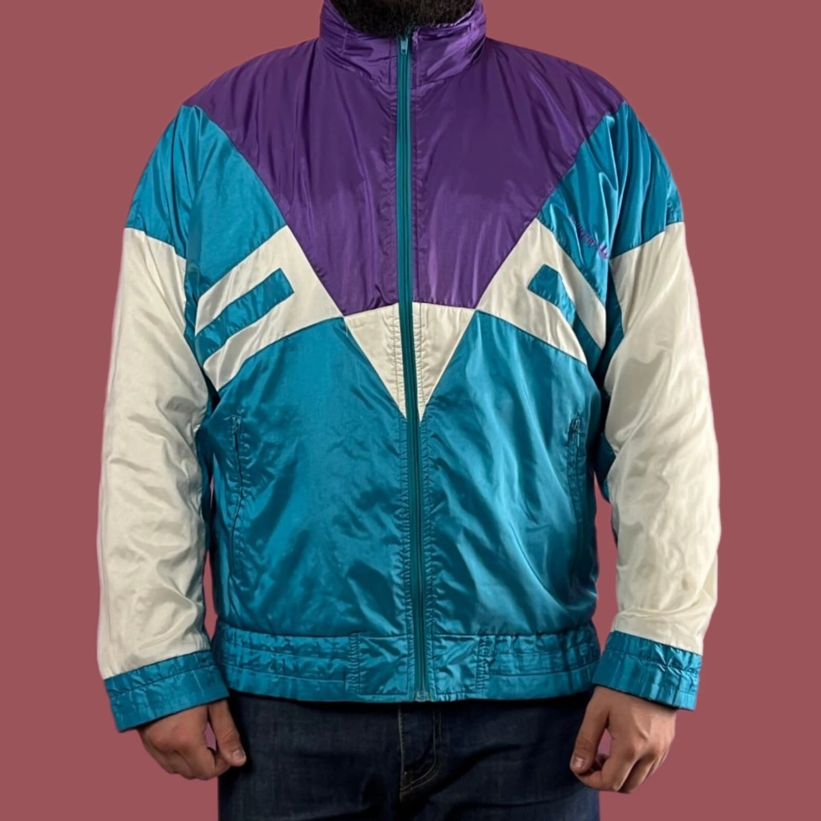90s Adidas Originals Vintage Men's Color Block Windbreaker Jacket - M Nylon Blue