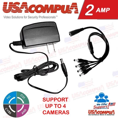 Lorex Q-See Swann Security CCTV Camera Power Adapter with 4 way Splitter 2 AMP