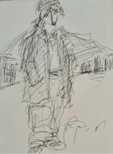 MOSHE BERNSTEIN (1920-2006), Ink on Paper, A Boy with A Hat, Signed, Shtetl 