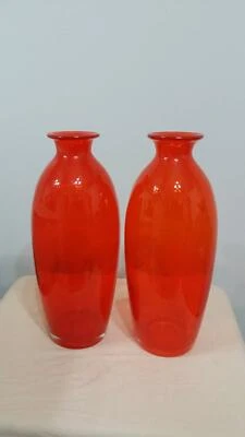 For Sale New Orange Glass Bottle Vases Set Of 2 Size 29cm