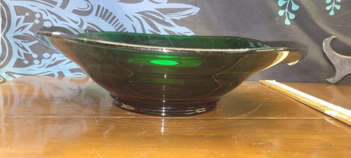 VINTAGE Viking Glass Green MCM Art Blown Glass 12" Centerpiece Bowl 3.25" Tall - Picture 12 of 12