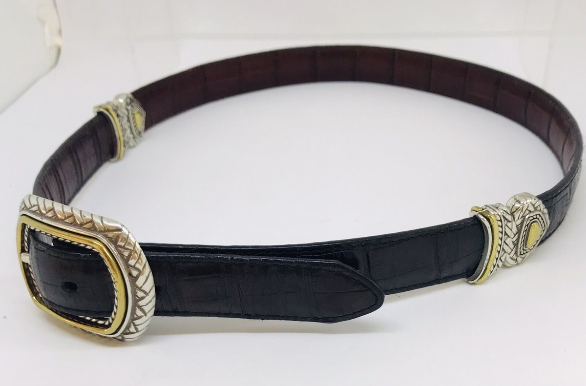 Vintage Brighton Reversible Black Brown Croc Silver Leather 