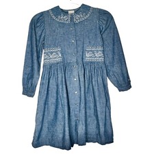 OshKosh B  Gosh Vintage Embroidered Eyelet Dress Pearl Snaps Made In USA Sz.8