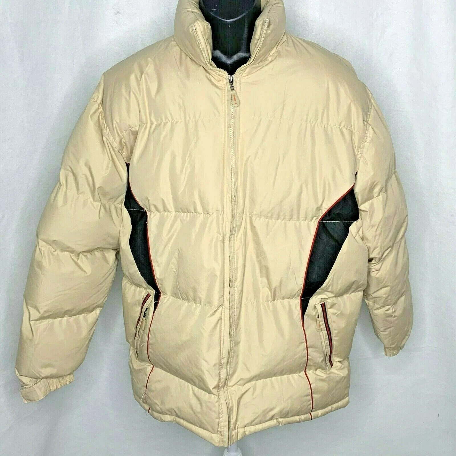 Maitesi Classic Down Puffer Jacket XL Tan Lined Full Zip Warm Ski Snow Winter