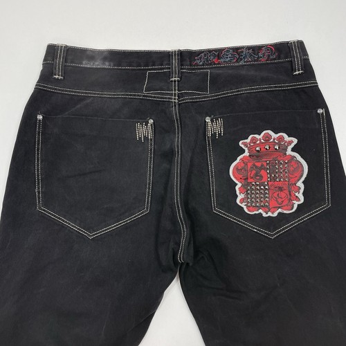 Y2k Hip Hop Black Denim Jeans Embroidered Patch Baggy Miskeen Orginals Men’s 40 - Picture 5 of 14