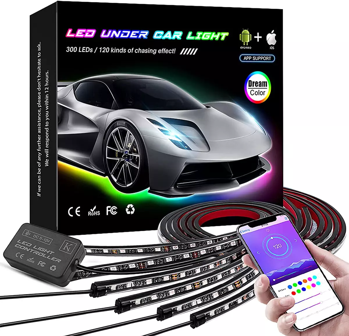 Car Underglow Lights 6 Pcs Bluetooth Led Strip Lights with Dream