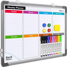 Small Weekly Calendar Dry Erase Whiteboard for Wall, 16" x 12" Magnetic Dry Eras