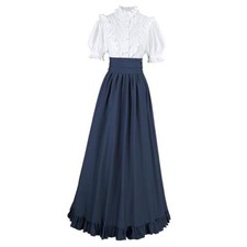 CR ROLECOS Blue Victorian Dress Short Sleeve Edwardian Ball Gown Medium Navy