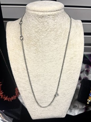 Vintage Givenchy Silver Tone Asymmetrical Chain with 3 Loops & Swarovski Crystal