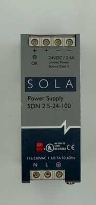 SOLA SDN 2.5-24-100 24VDC / 2.5 A DIN Rail Mount Power Supply