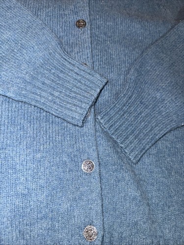 VTG JC Pennys 100% Wool Blue Cardigan Button Down Sweater Floral Neckline Small - Afbeelding 10 van 12