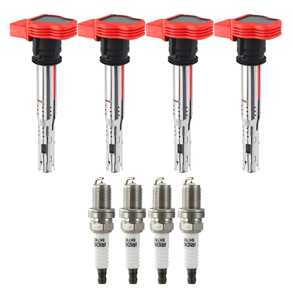 Bobina de encendido y bujías de iridio de 4 piezas para Volkswagen Tiguan 2009-2016 2,0 L Foto 2 de 4