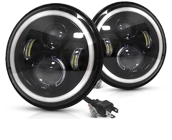 Pair 7" Inch Round LED Headlights Halo Angle Eyes For Jeep Wrangler JK LJ TJ CJ Foto 4 de 4