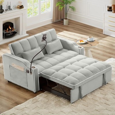 Sofa Bed Couch Sleeper Convertible Pull-Out Bed Couch W/ USB Port & Phone Stand