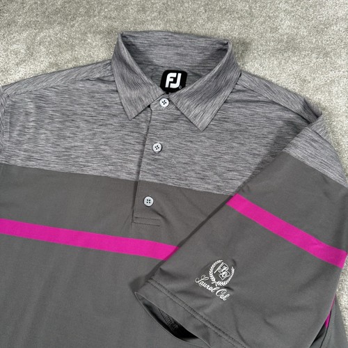 Footjoy Polo Shirt Mens Large Gray Purple Striped Short Sleeve Golf Performance - Picture 2 of 10