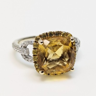 14K Citrine and Diamond Ring Sz 6.25 Signed JLJ Two-Tone Gold  Preowned