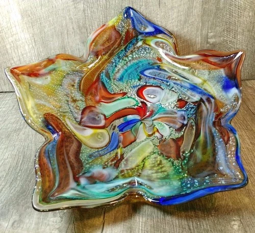 Vintage Murano Art Glass Tutti Frutti Hand Blown Venetian Dish Beautiful