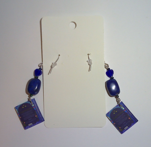 Handmade Book Earrings Lapis Lazuli Gemstone & Heart Glass Beads Silver Plated - Picture 3 of 3