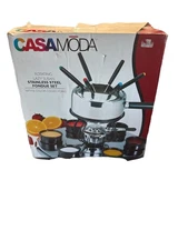 Vintage 2003 Casa Moda Stainless Steel 6-Color Forks Ramekins Fondue Set Unused