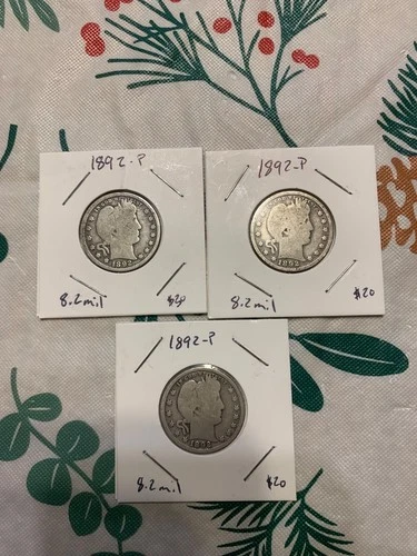 (3) 1892-P Barber Quarter Dollars