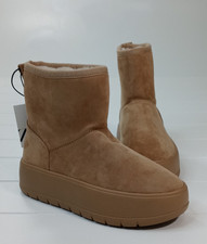 Zara Classic Leather Faux Fur Flat Platform Winter Ankle Boots Women's Size 6 US