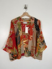 One Hundred Stars Kimono Jacke Fächer Scarlet Oriental Print Open Cover Up Strand