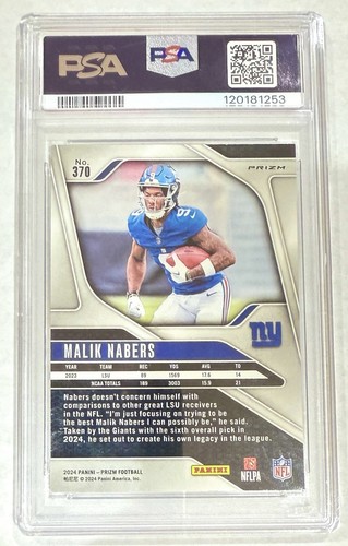 2024 Panini Prizm - Malik Nabers - Silver Prizm - #370 - Rookie - PSA 8 - Picture 2 of 3