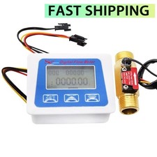 Digital Water Flow Meter w/ G1/2 Thread Displays Temperature and Water Flow