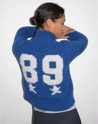 Paloma Wool Women Stadium Sweater Knit Number89 Rare Stylish Blue with Zip JAPAN