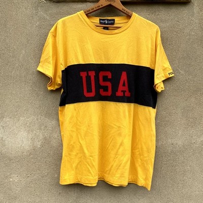 Vintage Polo Ralph Lauren 90s USA Spell Out T Shirt Yellow Size Large