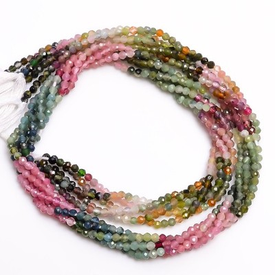 Multi Tourmaline Shaded Gemstone Round Micro Faceted Beads 2.5-3 mm Strand 12.5''