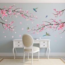 Amimagen Pink Watercolor Cherry Blossom Wall Stickers - Tree Branch Large, A