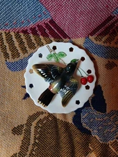 Vintage Decor L & M Lipper & Mann 1956 3D Bird & Cherries Wall Pocket Vase