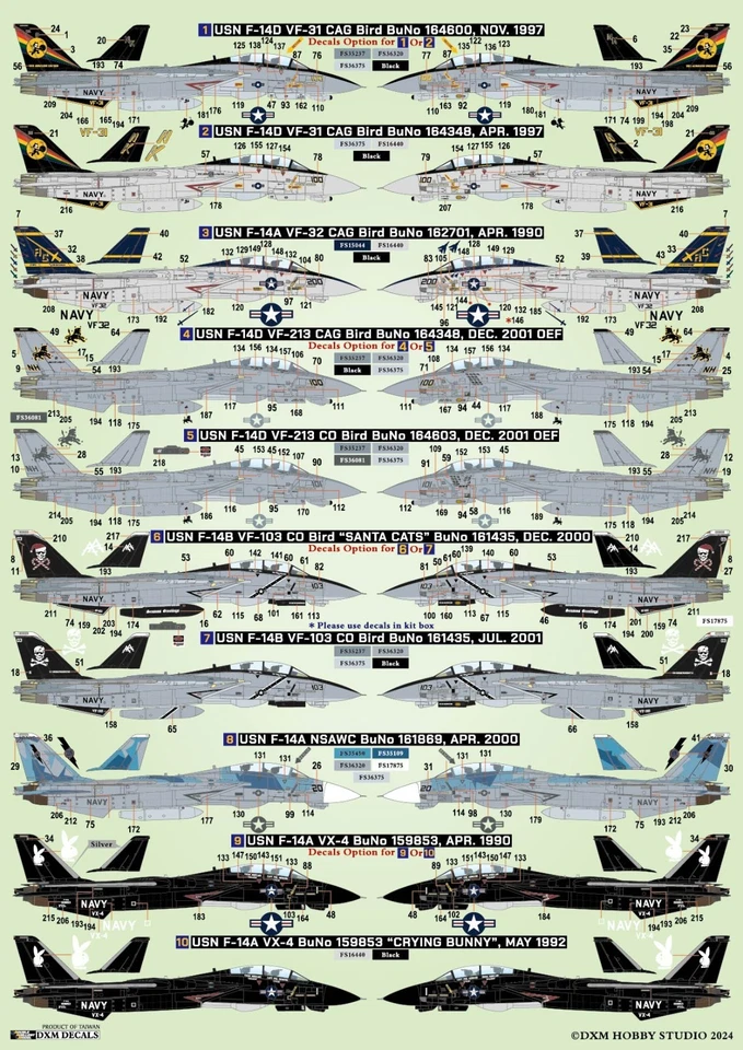 DXM decal 1/72 USN F-14 Tomcat VF-31 / VF-32 / VF-103 / VF-213 / VX-4 / NSAWC - Image 2 of 4