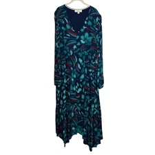 Nurture by Westbound Womens Tiered Maxi Dress 2X Blue Red Green Floral Print NEW