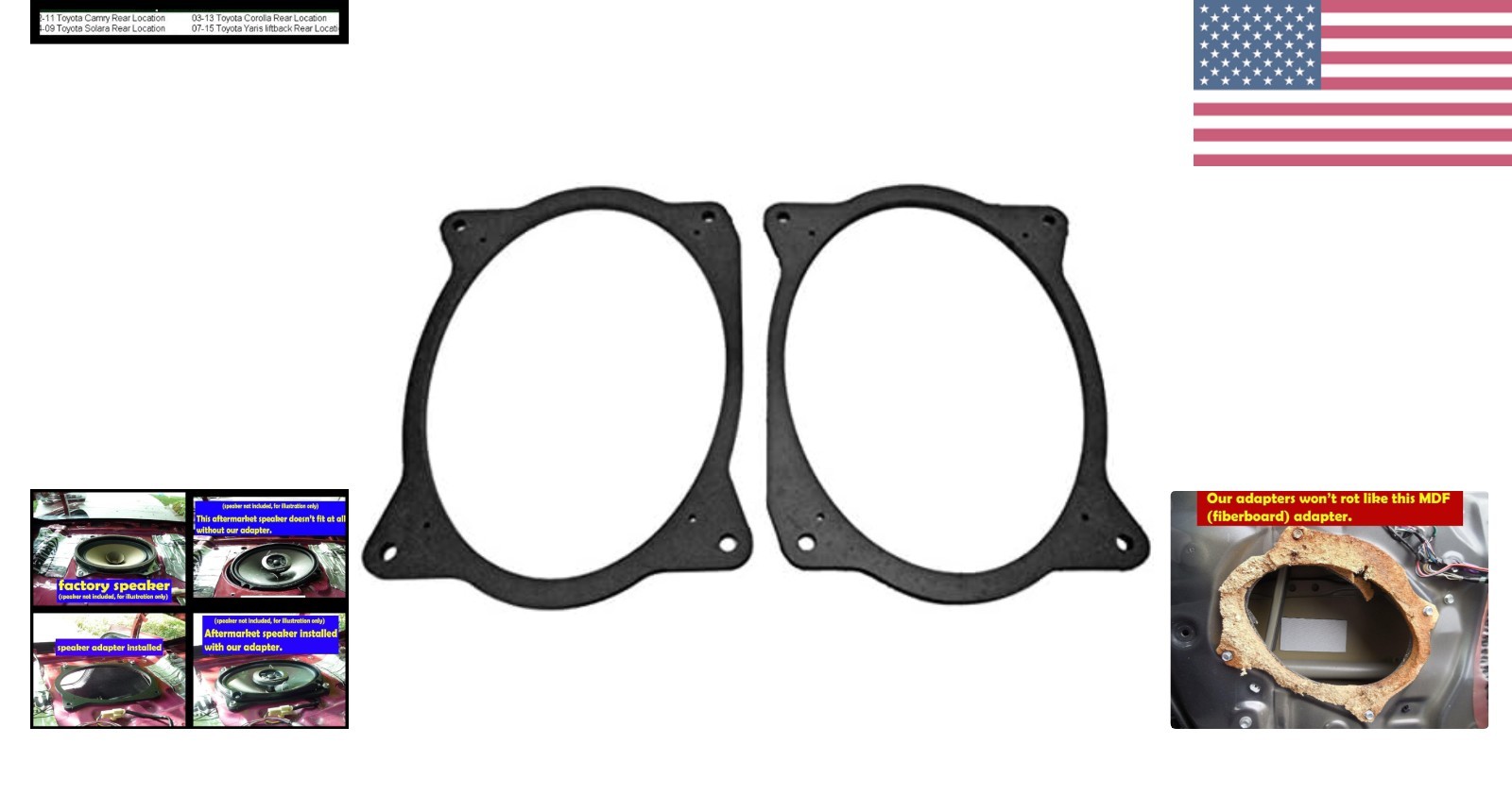 No-Cut, 1/4" Thick Speaker Adapter Rings for 2002-2011 Camry & 2003-2013 Corolla