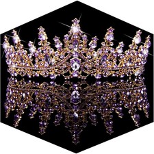 TOBATOBA Purple Crown for Women Crystal Queen Princess Tiara,